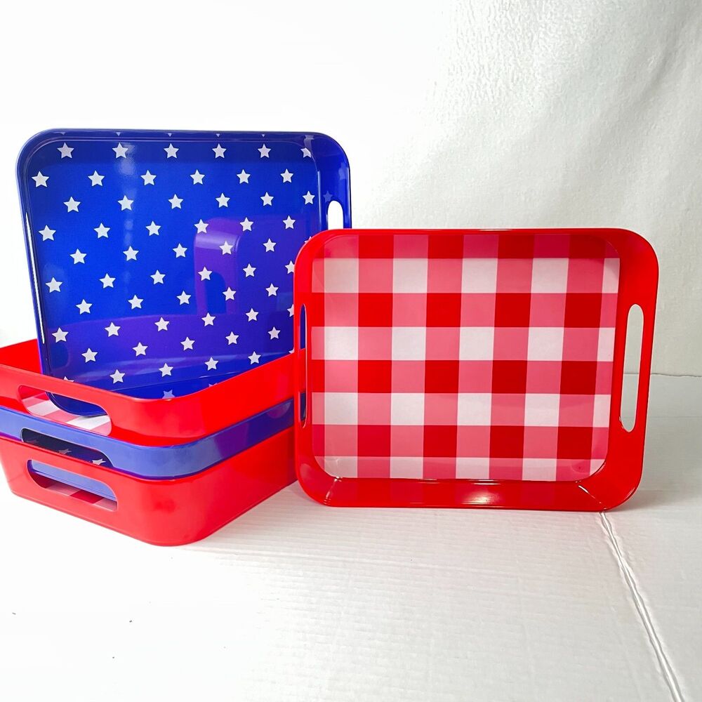 Serving Tray With Handles 10 X8x2 ‎ American Celebrate Pack 5 Red Blue Food Safe